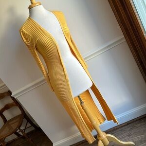 Lovers & Friends DAVENPORT CARDIGAN Long Open Front Side Slits Yellow XS EUC